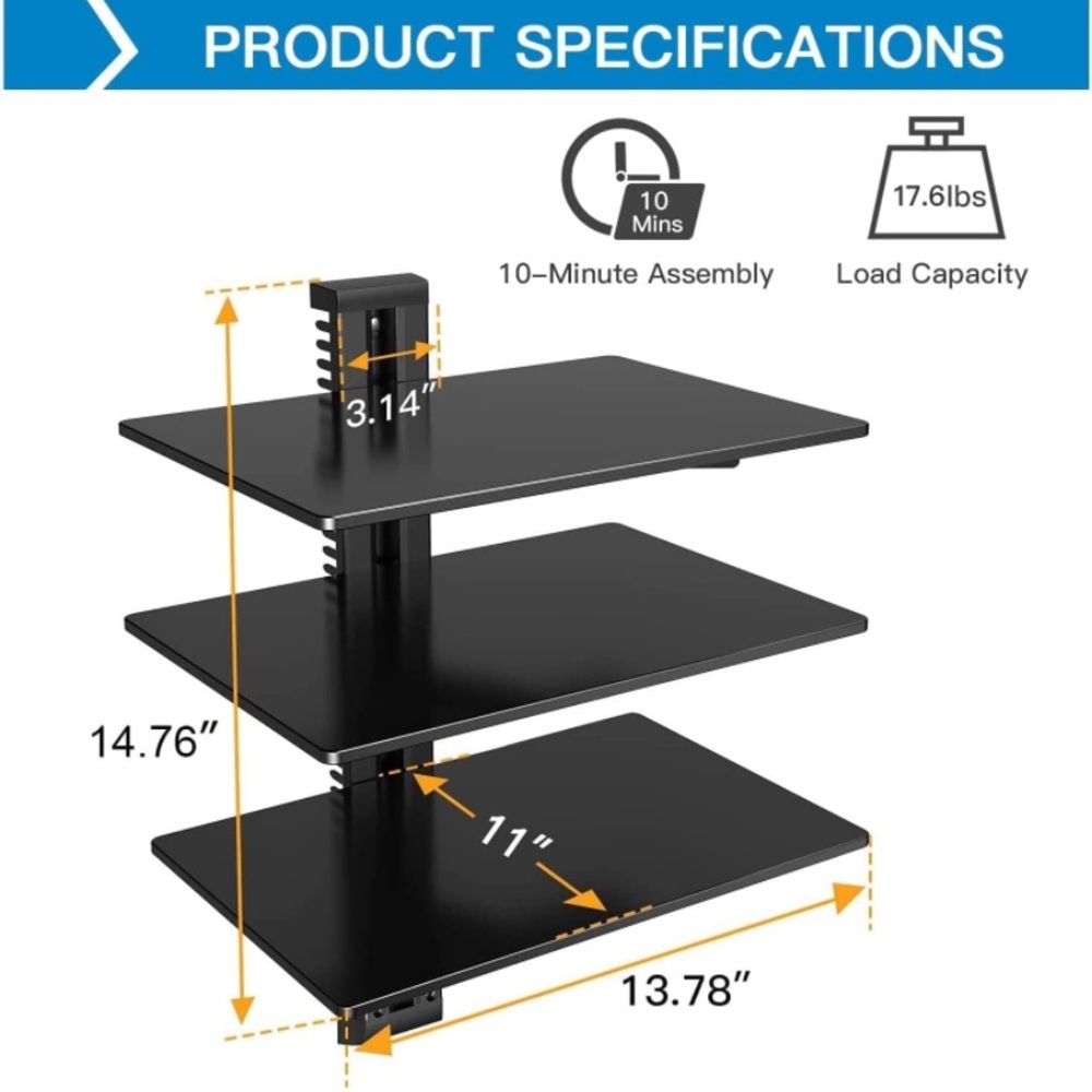 🆕 Floating Wall Mounted Shelf AV Mount Shelf - Holds up to 17.6lbs